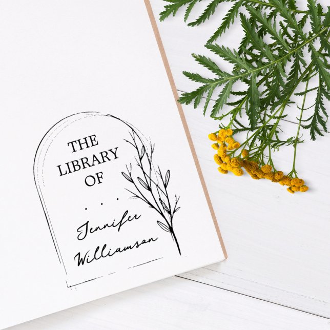 Botanical Arch Hand-drawn Custom Name Library Book Self-inking Stamp (Creator Uploaded)