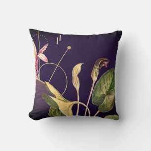 Botanical Arisarum Abstract Linear   Eggplant Cushion