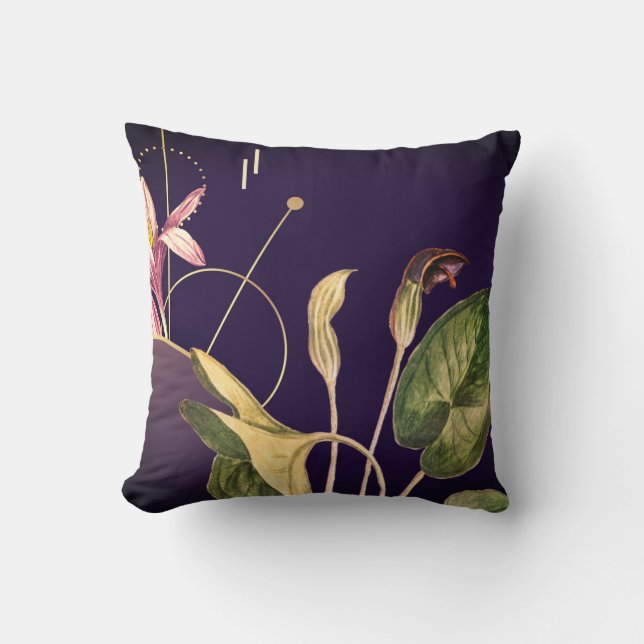 Botanical Arisarum Abstract Linear | Eggplant Cushion (Front)