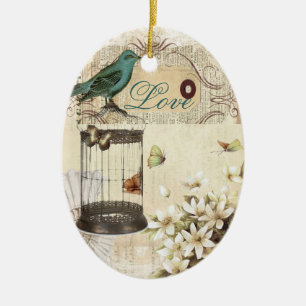 botanical art birdcage modern vintage french bird ceramic tree decoration