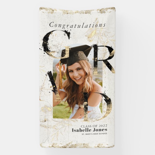 Botanical Art Deco Ivory Arch Photo Graduation Banner (Vertical)