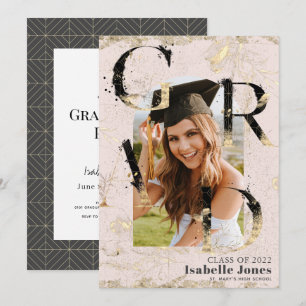 Botanical Art Deco Pink Arch Photo Graduation Invitation