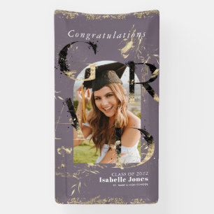 Botanical Art Deco Purple Arch Photo Graduation Banner