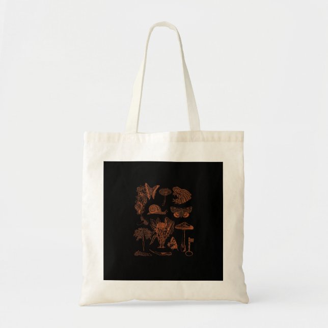 Botanical Art, Frog Fungi Goblincore Aesthetic Cot Tote Bag (Front)
