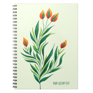 Botanical Art Green Plant Orange Buds Abstract Notebook