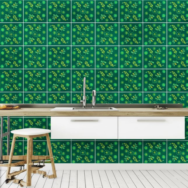 Botanical Art Nouveau (Wall Decor) Emerald Green Tile (Kitchen Floral Botanical Tiles
)