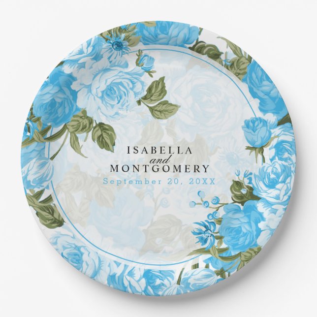 Botanical Baby Blue Floral Design Paper Plate (Front)