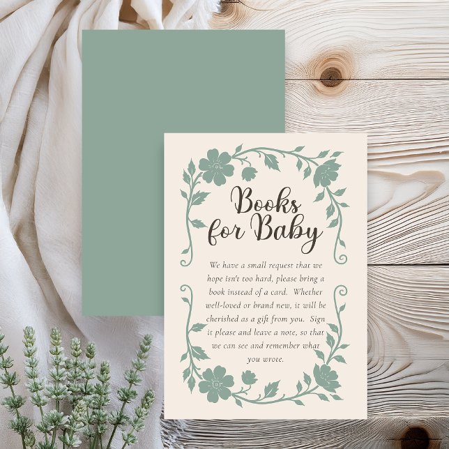 Botanical Baby Shower Book Request Card Sage (Elegant botanical baby shower book request card - neutral sage)