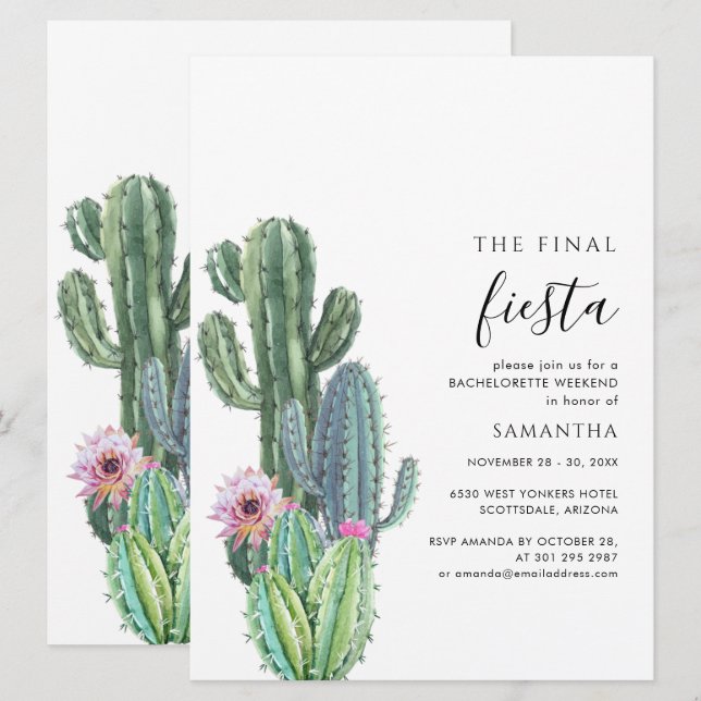 Botanical Bachelorette Weekend Party and Itinerary Invitation (Front/Back)