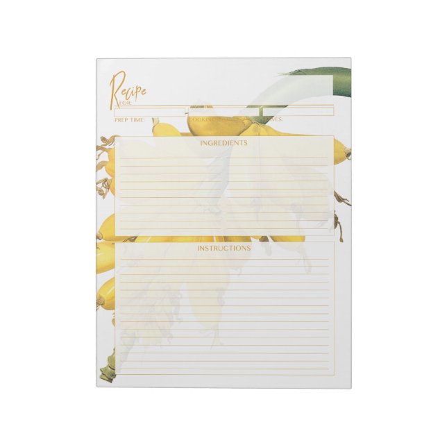 Botanical Banana Recipe Page Notepad (Rotated)