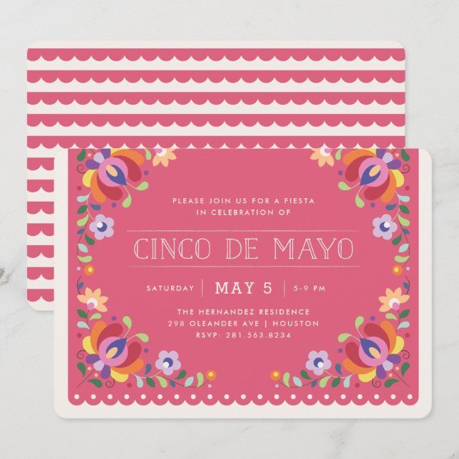 Botanical Banner Fiesta Invitation - Magenta (Front/Back)