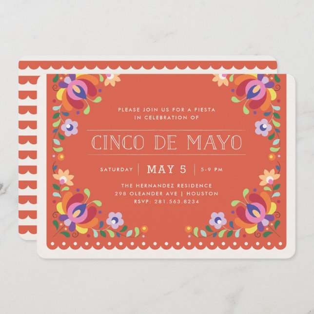Botanical Banner Fiesta Invitation - Tomato (Front/Back)