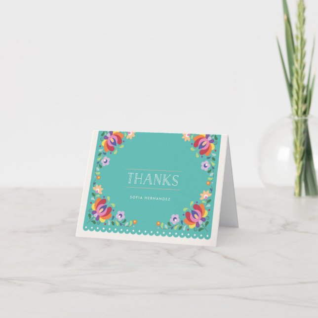 Botanical Banner Thanks Note Card - Turquoise (Front)