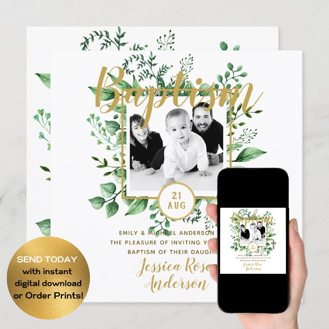 Botanical Baptism PHOTO Invtiations Boy or Girl Invitation (Creator Uploaded)