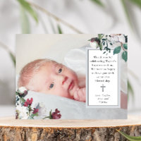 Botanical Baptism Thank You with Cross Photo