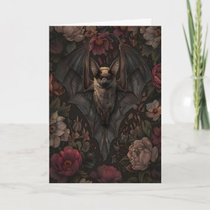 Botanical Bat Gothic Moody Print, Dark Academia Card