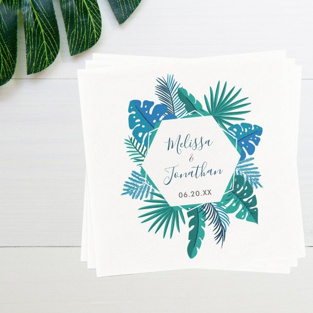 Botanical Beach Blue Green Modern Tropical Wedding Napkin (Creator Uploaded)