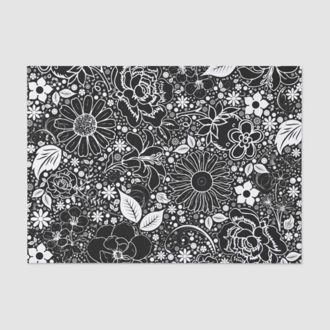Botanical Beauties-Black-White-TISSUE WRAP PAPER (Front)