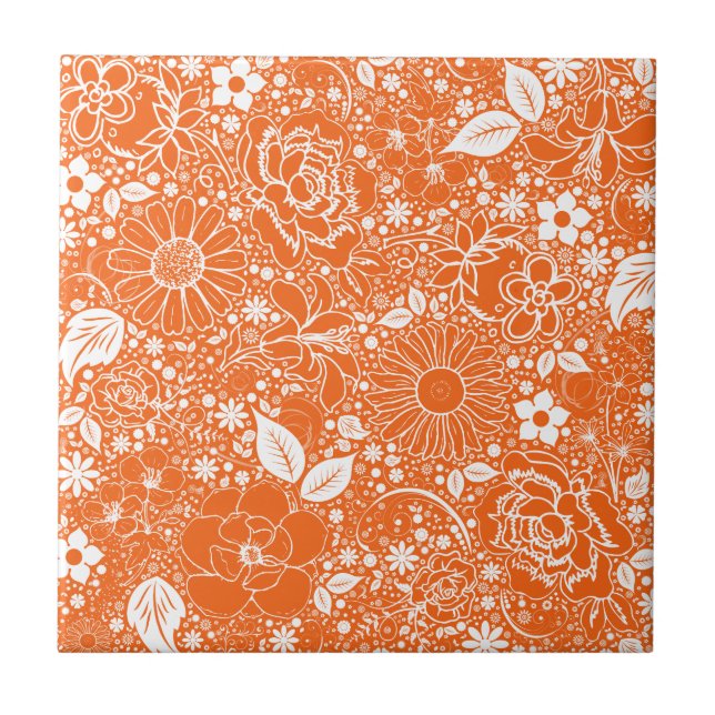 Botanical Beauties Orange Ceramic Tile (Front)