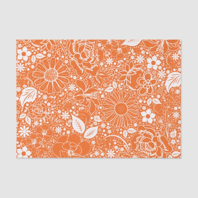 Botanical Beauties-Orange-White-TISSUE WRAP PAPER (Front)