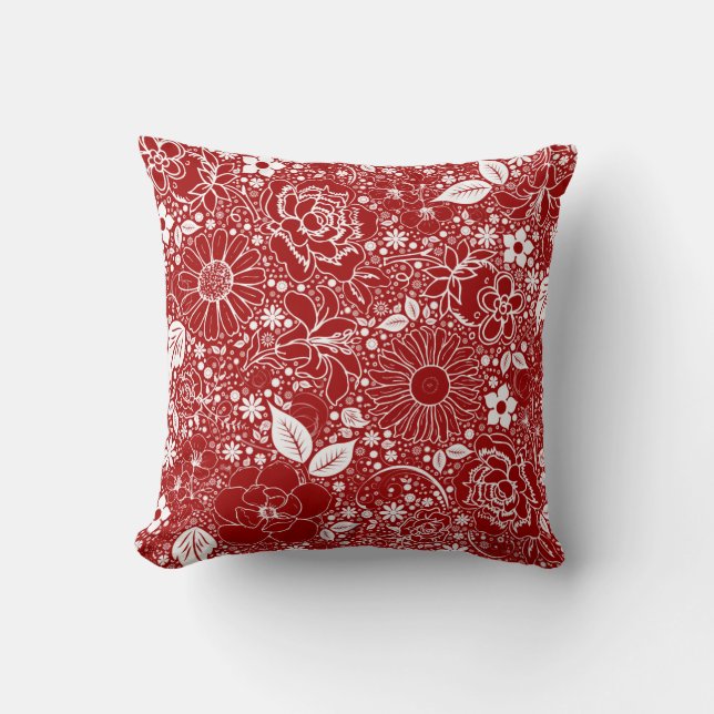 Botanical Beauties RED THROW PILLOW (Front)
