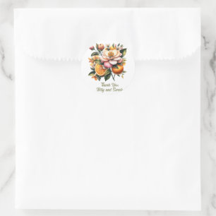 Botanical Beauty: Orange and Pink Blossoms Classic Round Sticker