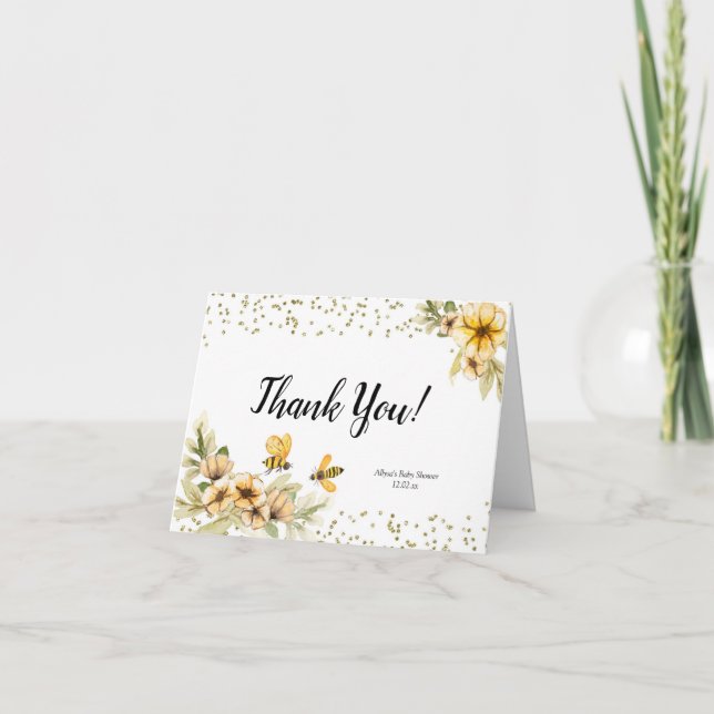Botanical Bee Bridal Shower Thank You Card (Front)