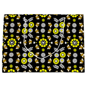 Botanical Bee Flower Pattern Large Gift Bag