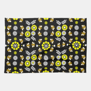 Botanical Bee Flower Pattern Tea Towel