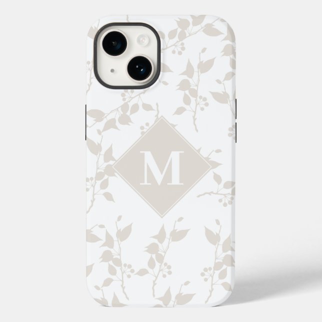 Botanical Beige Decorative Leaf Monogrammed   Case-Mate iPhone Case (Back)