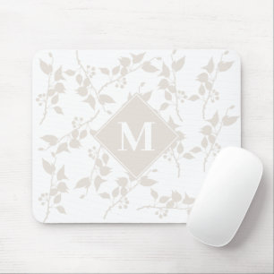 Botanical Beige Decorative Leaf Monogrammed Mouse Mat