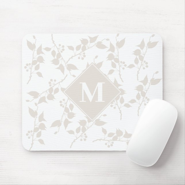 Botanical Beige Decorative Leaf Monogrammed  Mouse Mat (With Mouse)