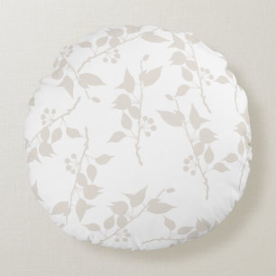 Botanical Beige Decorative Leaf Pattern  Round Cushion
