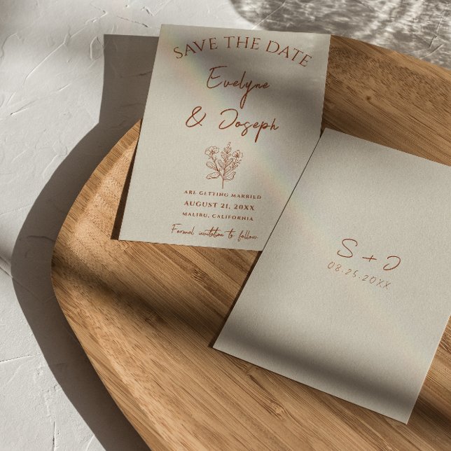 Botanical Beige Floral Terracotta Boho Wedding Save The Date (Creator Uploaded)