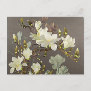 botanical beige ivory Embroidery floral magnolia Postcard