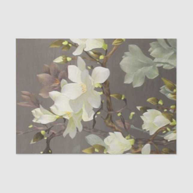 botanical beige ivory Embroidery floral magnolia Tissue Paper (Front)