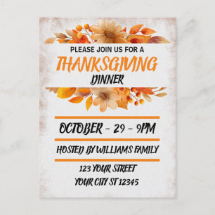 Botanical Beige Thanksgiving Dinner Postcard