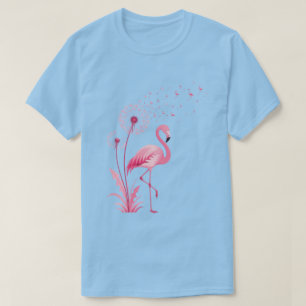Botanical Bird Art   Pink Flamingo Dandelion Dream T-Shirt