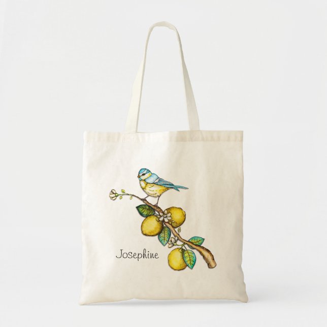 Botanical Bird on Lemon Tree Tote Bag (Front)
