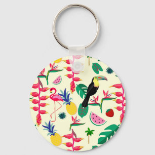 Botanical Birds and Fruit Key Ring