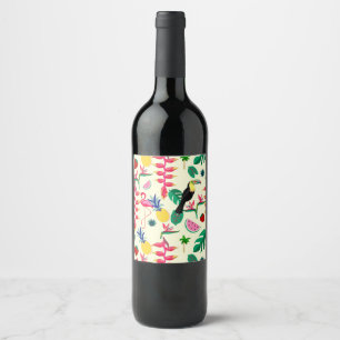 Botanical Birds and Fruit Wine Label