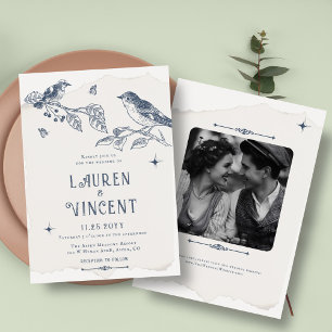 Botanical & Birds Classic Vintage Wedding Photo Invitation