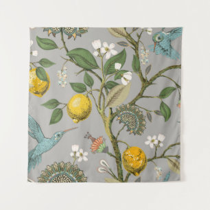 Botanical Birds Flowers: Drawn Vintage Wallpaper Tapestry