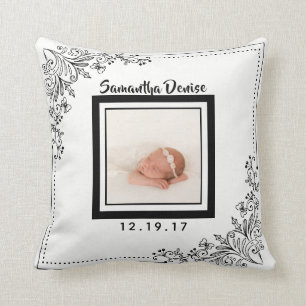 Botanical Birth Announcement Photo Nursery Cushion