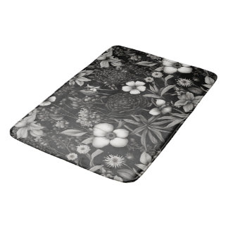 Botanical black and white flowers bath mat