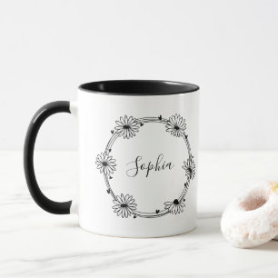 Botanical black and white name mug