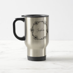Botanical black and white name travel mug