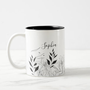 Botanical black and white name Two-Tone coffee mug