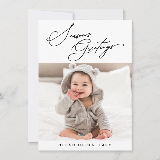 Botanical Black and White Season's Greetings Holiday Card (Front)