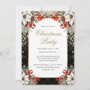 Botanical Black Gold Elegant Christmas Party Invitation